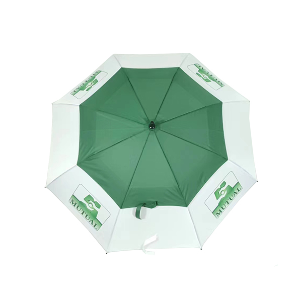 Green and white curved handle golf umbrella